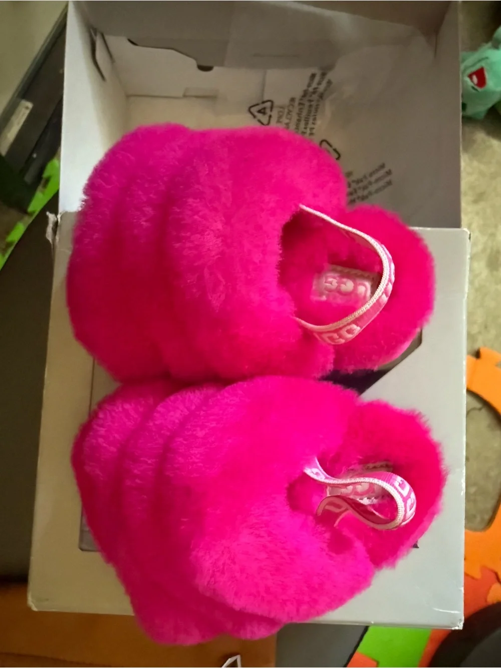 UGG Kids Hot Pink Fluff Slides with Branded Strap
